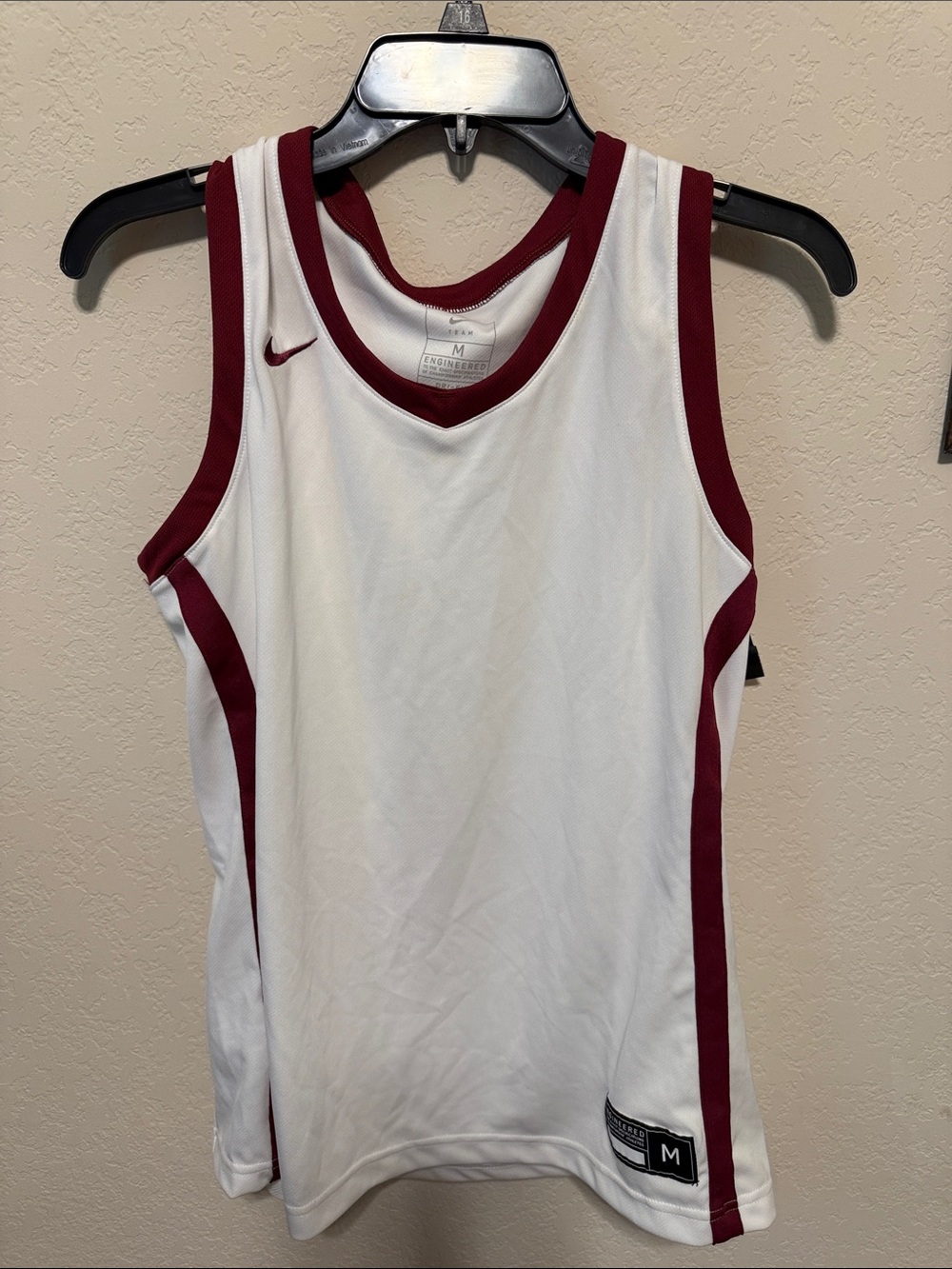 Nike White and Maroon Basketball Jersey